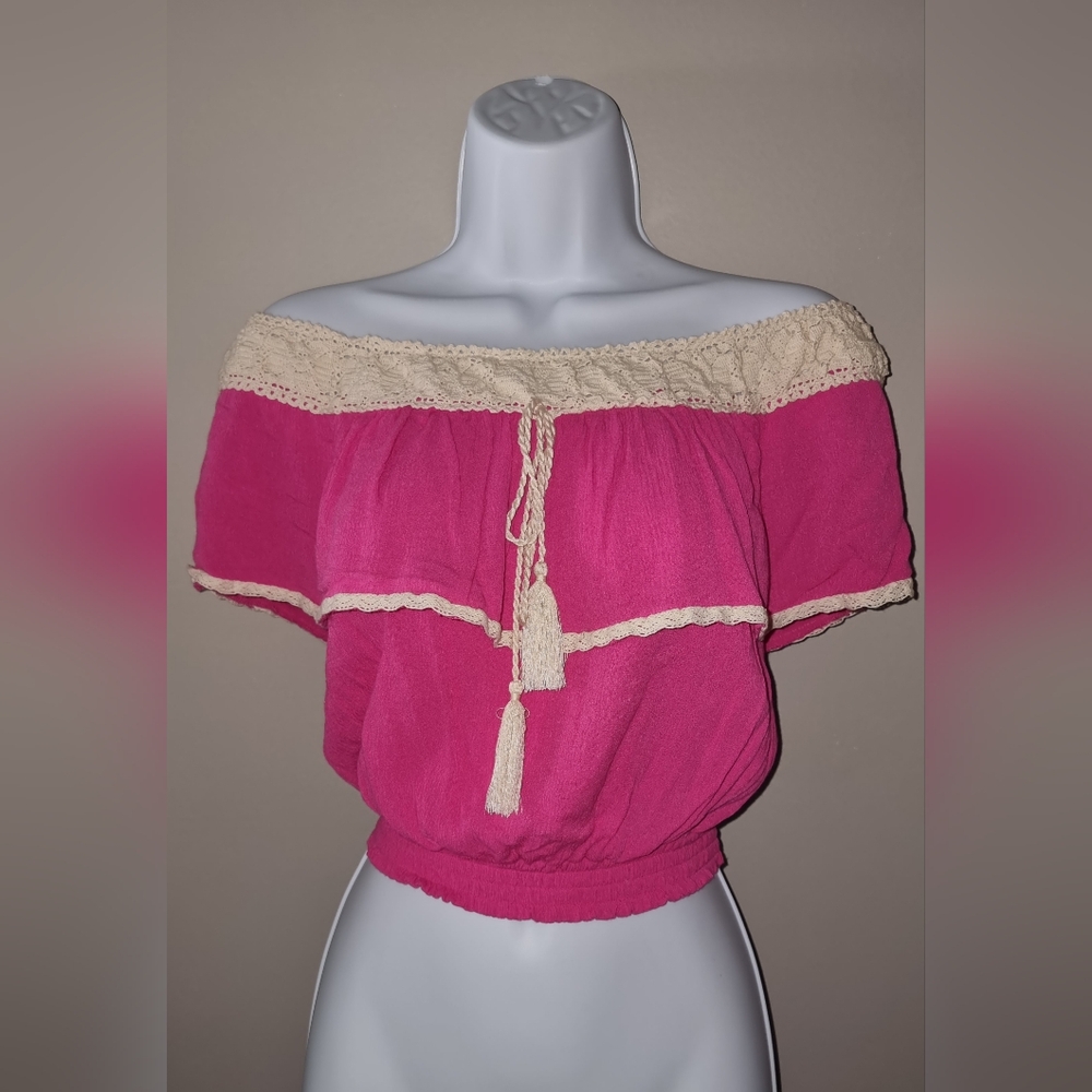 Flying Tomato Pink Crocheted Boho Top